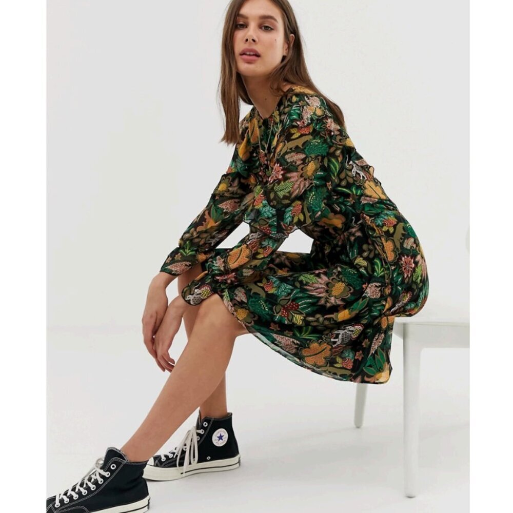 Maison Scotch Yeah Jungle Floral Print Dress Size Black/Green Size XS - Picture 1 of 13